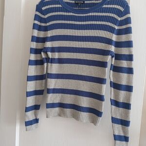 Blue and Gray Striped Women's Sweater